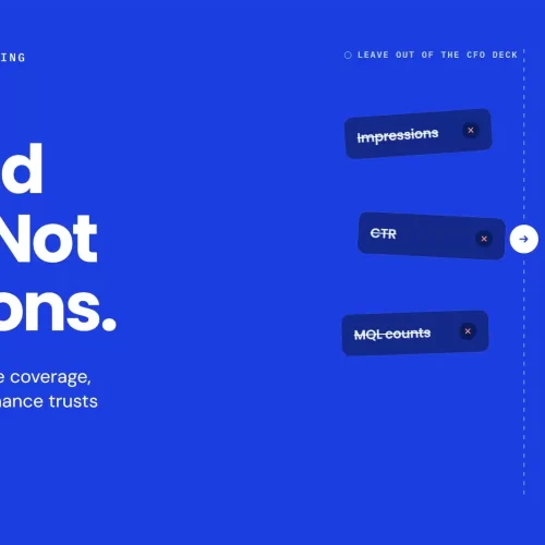 ABM ROI visual contrasting struck-out impressions and engagement metrics with a CFO-ready report showing pipeline coverage, gross-margin ROI and control-group win rate