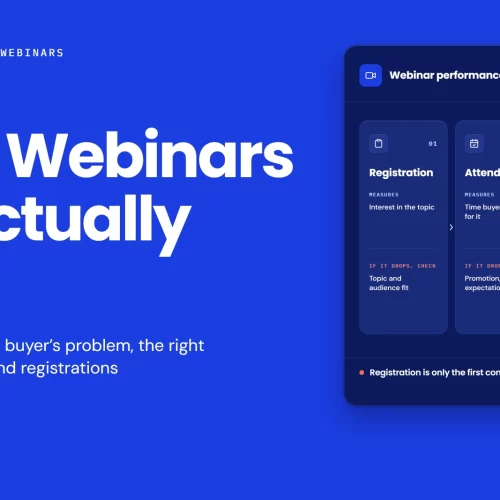 B2B webinar strategy performance review across four stages (registration, attendance, engagement and pipeline), showing what each stage measures and what to check when it drops