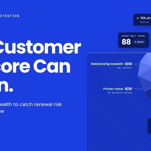 Customer health score iceberg: usage signals above the waterline score 88 green, while strategic signals below (relationship breadth, proven value, strategic fit and leadership change) bring the blended score to 54 amber
